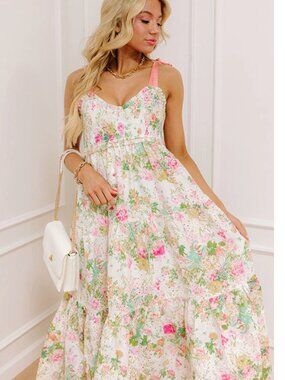 NWT Impressions Floral Tie-Shoulder Eyelet Maxi Dress